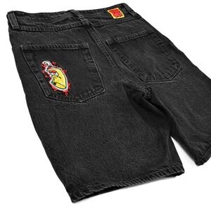 Empyre Schmutz Paint Can Black Denim Shorts Size 28 (30x9) Skater Grunge Y2K